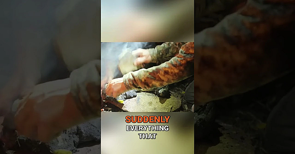 Roasting a moose femur on the campfire then cracking it open with a rock