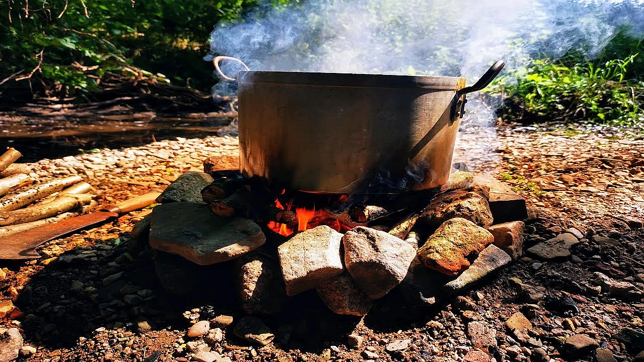 Authentic, Louisiana Crawfish Boil. Cooked In Rural England, Stream Side, Over A Wood Fire..  #srp