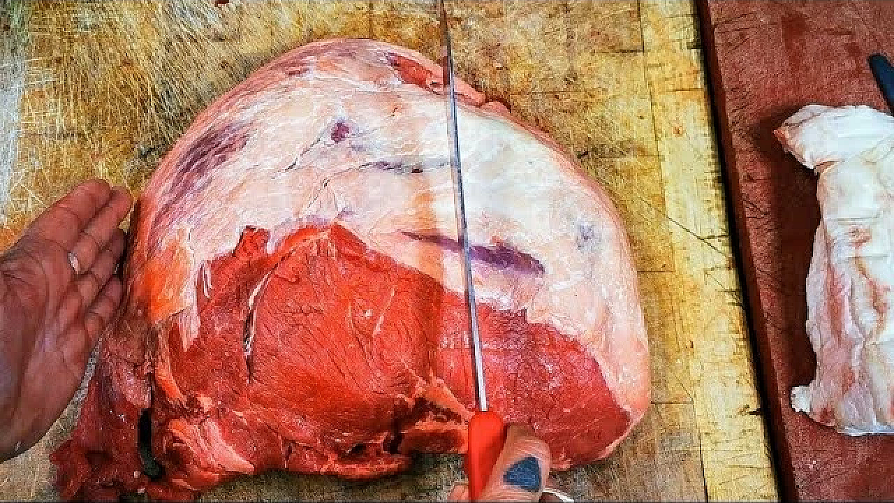 Topside Of Beef. Preparing Beef For Roasting. Traditional English Butchery. Top Round. Inside Round