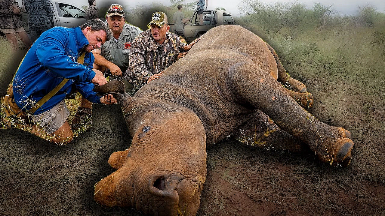 Wild African Rhino! Placing Satellite Tracking Device In The Horn To Protect From Poachers!!!!