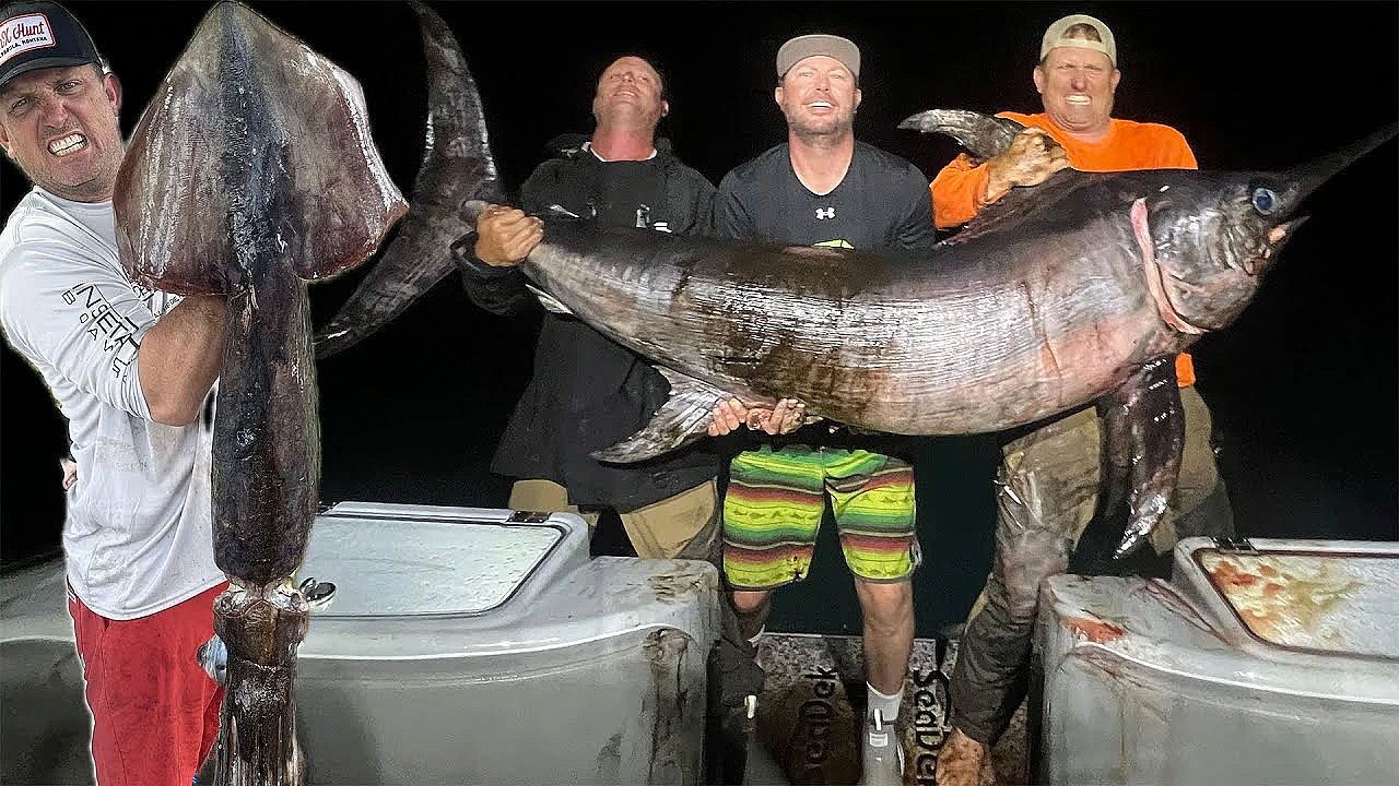 Huge Squid &amp; Swordfish While Drifting In A Life Raft For 24hrs {catch Clean Cook} Coconut Rum Glaze