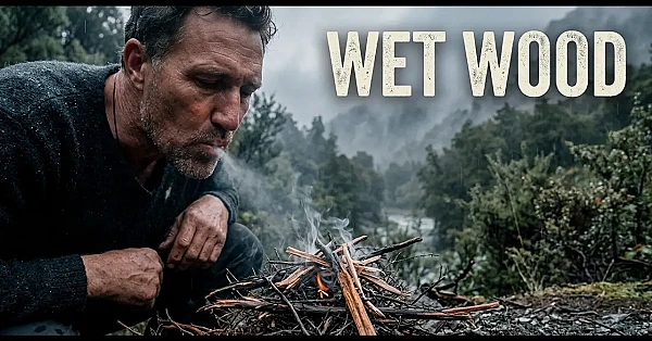 Lighting a Campfire in the mountains is hard sometimes when its raining and everything is wet